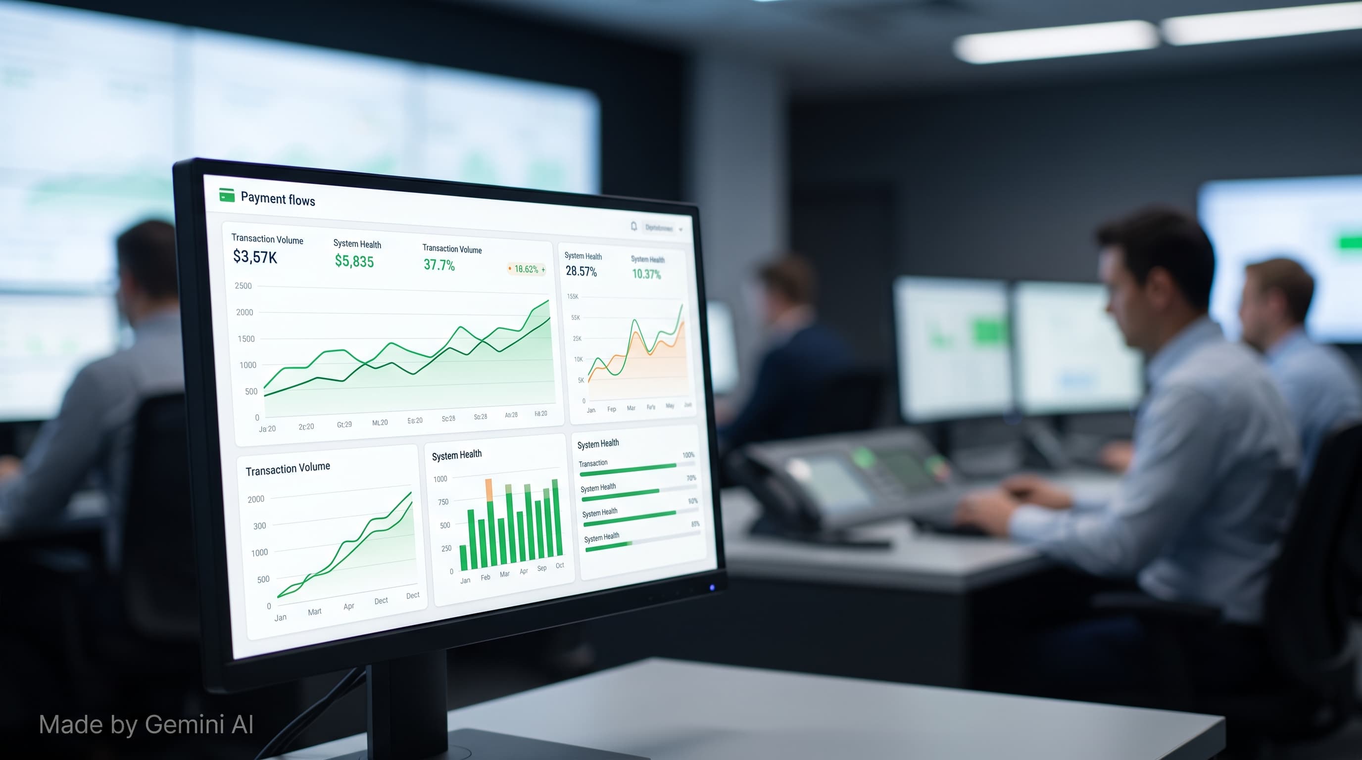 Illustration of payment data streams converging into a single monitoring dashboard