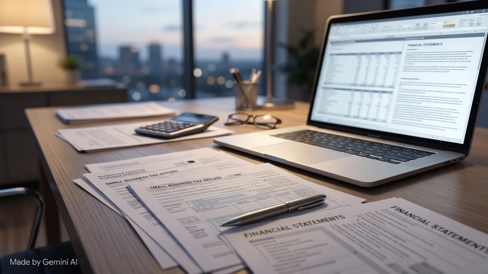 Small business owner reviewing tax documents and figures at a desk before the UK Budget